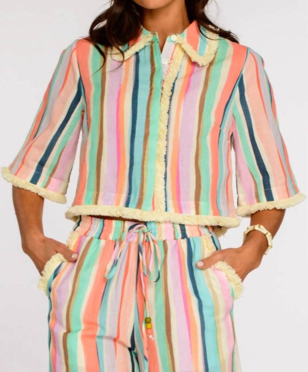 NEW ELIZABETH JAMES THE LABEL blake long sleeve top in sherbet stripe